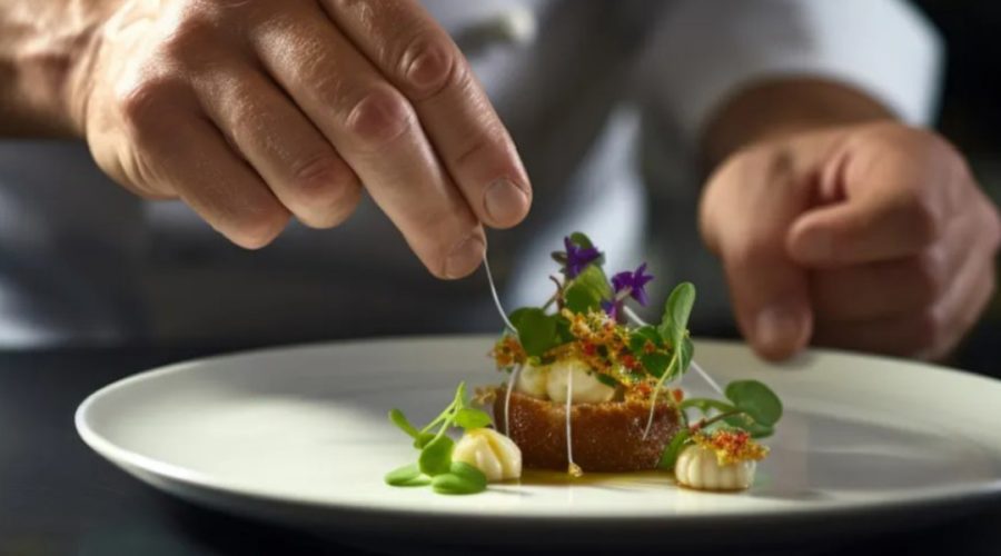 سرآشپزی در حال تزیین غذا