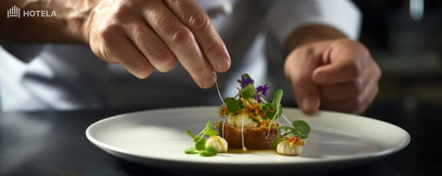 سرآشپزی در حال تزیین غذا